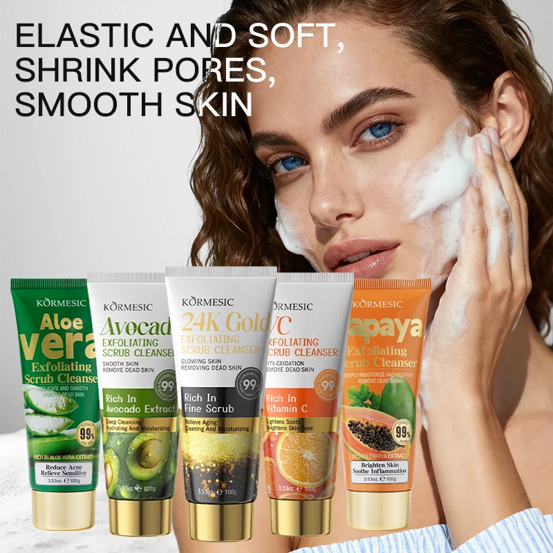 KORMESIC Wholesale Face Wash 100g Moisturizing VC 24K Avocado Exfoliating Scrub Facial Cleanser