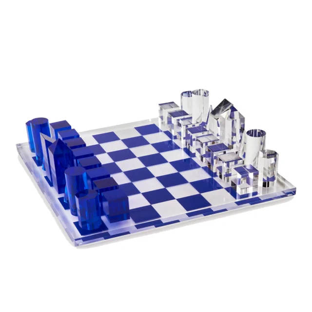 Abstract Geometric Chess Set Orange Blue Acrylic Chess Set 32pcs Transparent Colored Chess Adults Kids Game