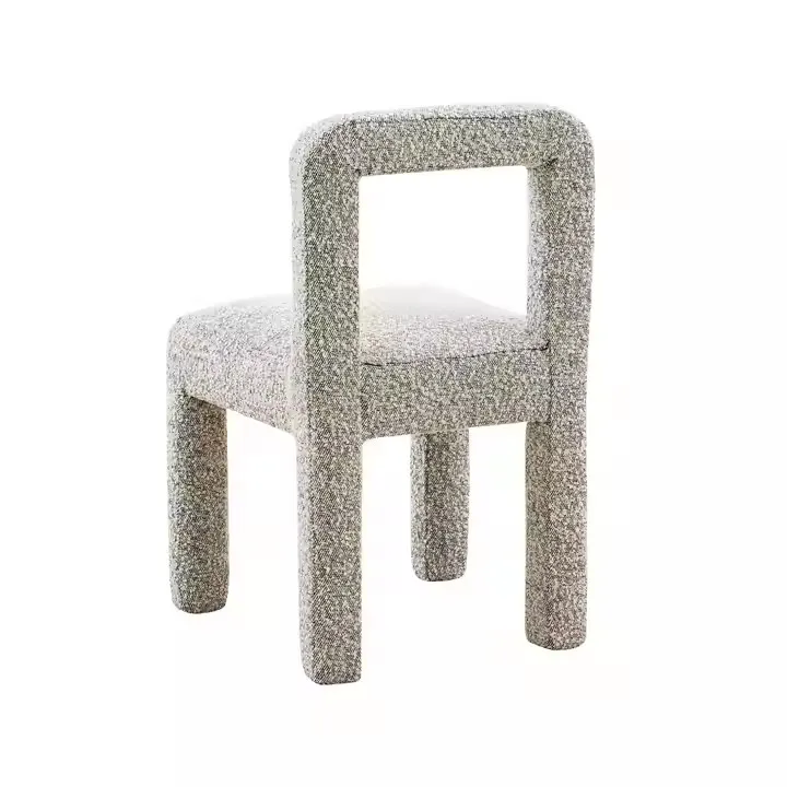 Dining Chair Pine Wood Frame and Cream Boucle Fabric With Sponge Cushion Cream Dining Chairs