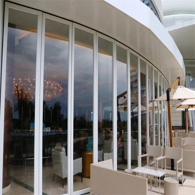 Glass Fully Automatic  Curved Sliding Partitions Automated Self-Driving Panel System Electric Sliding Glass Wall