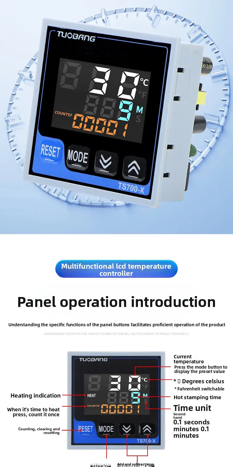Intelligent Thermostat LCD Display TS700-X Temperature Controller with PID Regulation High Precision Data Hold & Reset Functions