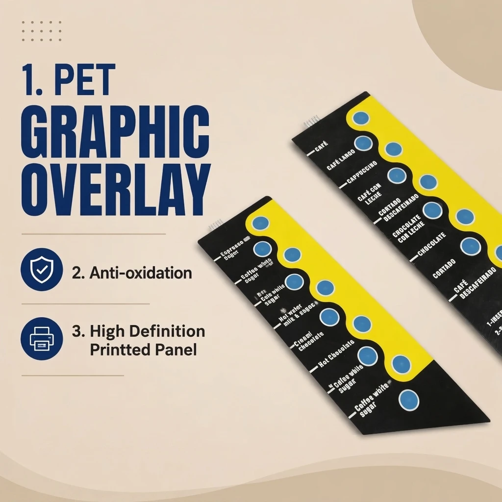 Embossed Tactile Button Membrane Keypad with F150 PET Graphic Overlay