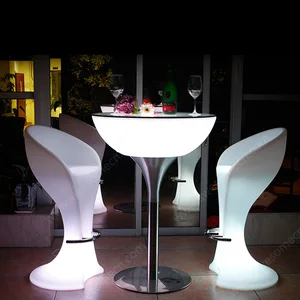 Modern LED Design Outdoor Furniture Set Plastic Coffee Table and Bar Table for Home or Hotel Dining Light up Features