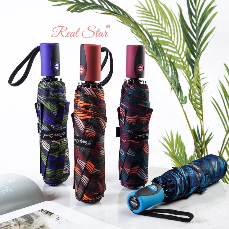 Happy Swan China Factory Auto Open and Close 3 Folding Printing Umbrella