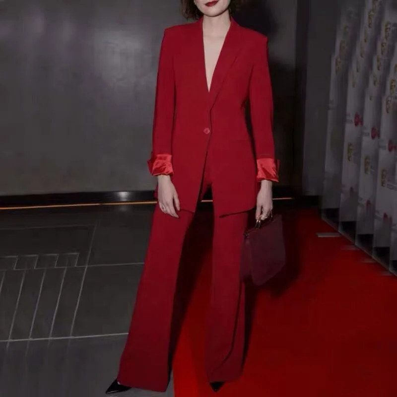 Pant Suits Women's Red Suit Jacket Red Blazer Blaser Clothing