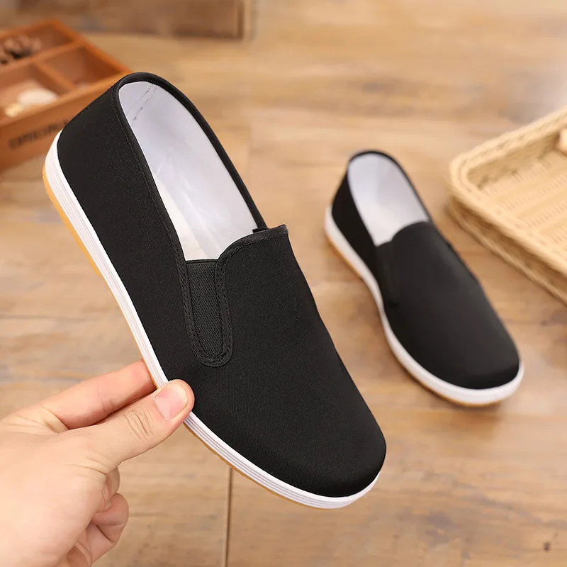 2023 Old Beijing Chinese Traditional Handmade Cloth Canvas Shoes Rubber Sole Non-slip Cloth Shoes Breathable Soft Kungfu Shoes