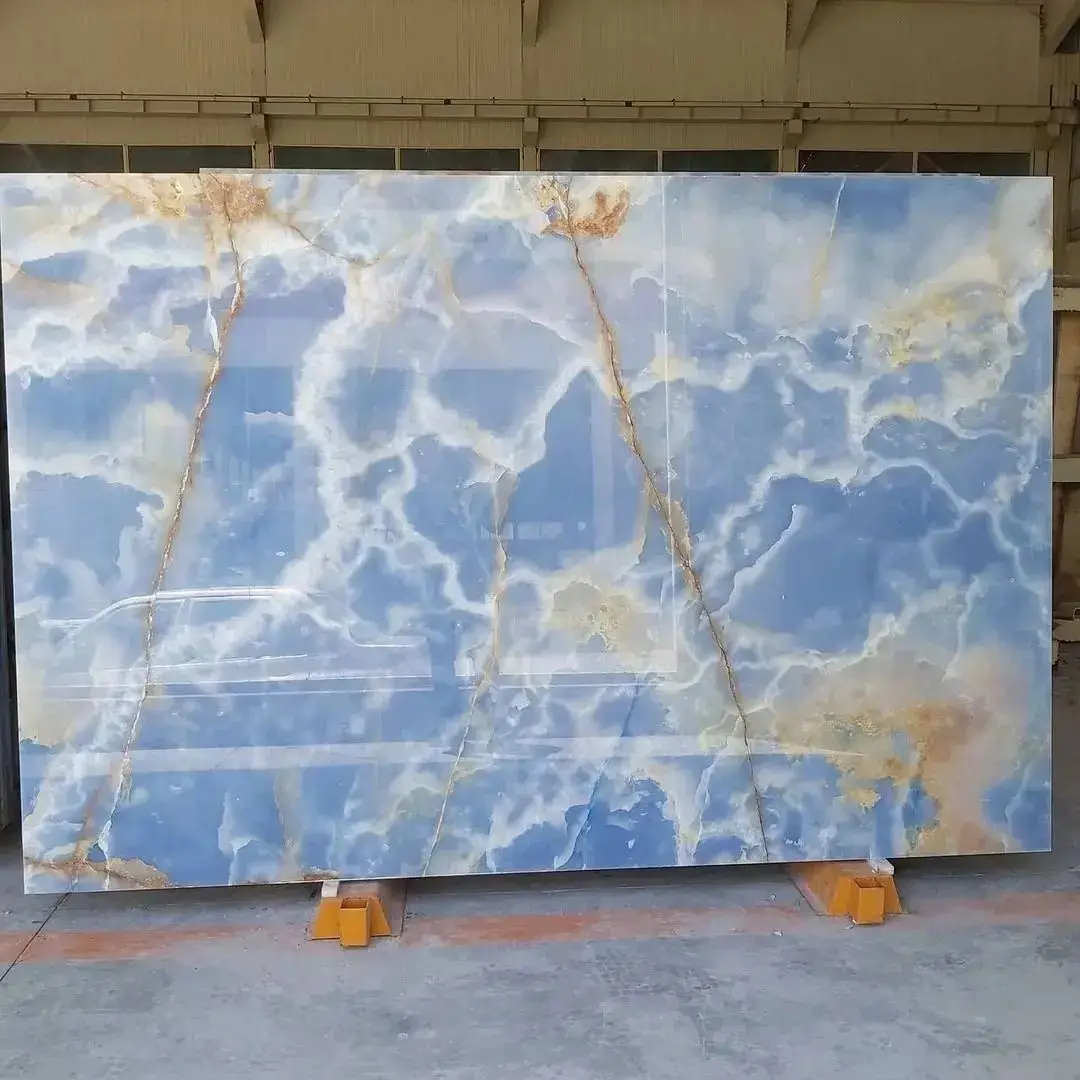 天然背光玛瑙石材墙板金色天蓝色玛瑙大理石板 - buy blue onyx