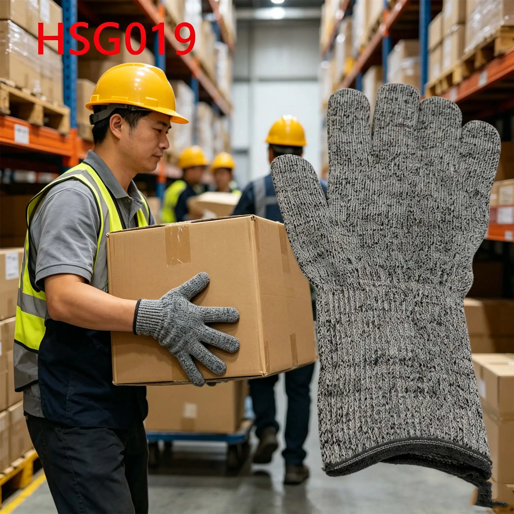 ZYF,glass Manufacturing HPPE Fiber Reinforcement Cut Resistant Gloves Machine Building Knit Wrist Construction Gloves HSG019