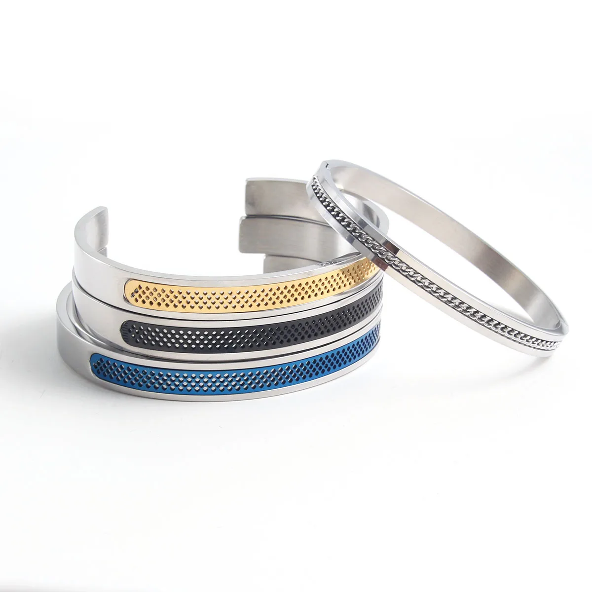 10MM Width Cuff Bracelet Clip on Multicoloured for Men Minimalist