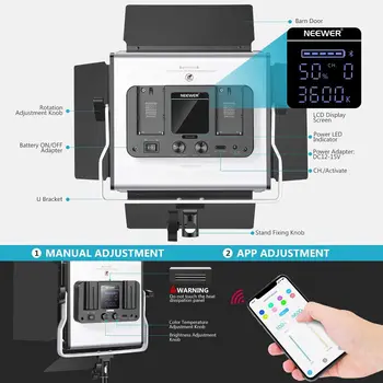 Neewer Metal Frame 660 LED Video Light Dimmable BI-Color with APP Intelligent Control System and LCD Screen detail image