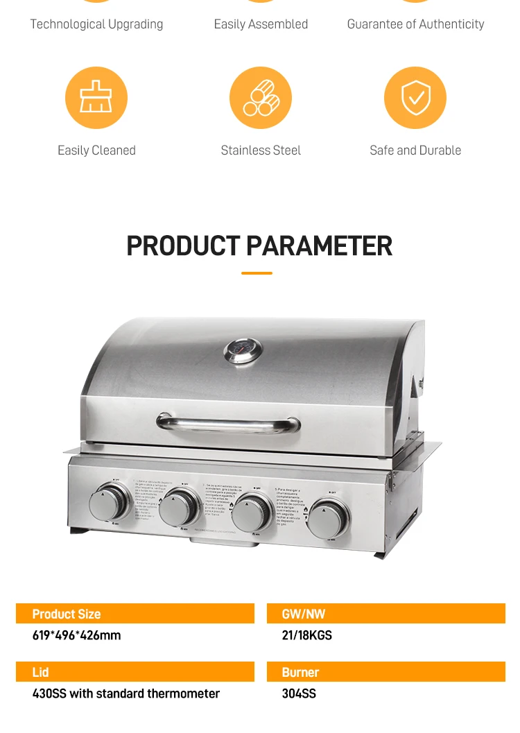 Promotional Outdoor Indoor Restaurant Portable Barbecue 4 Burner Bbq