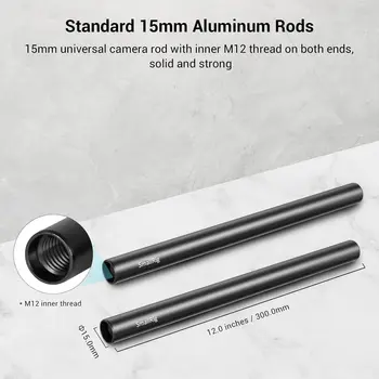Small Rig 12 Inches (30 Cm) Aluminum Alloy 15mm Rod with M12 Female Thread, Pack of 2-1053 detail image