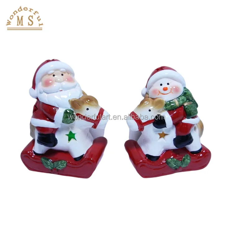 christmas gift terracotta santa and snowman on carousel with LED light to colorful  your holiday party and kid's happiness