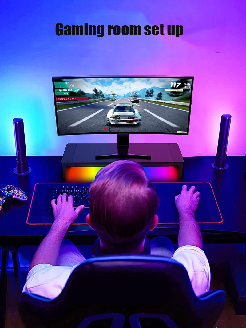 Gaming Room Setup Led Metal Plastic Rgb Lighting Monitor Stand Riser