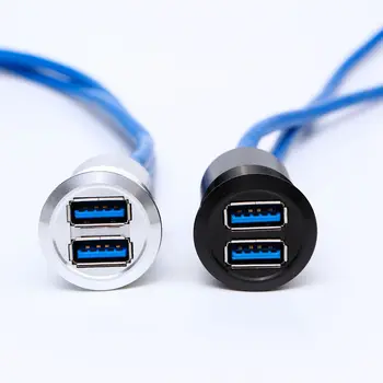 USB 3.0 25MM Double Port Flush Mount Extension Cable 60cm with Buckle for Car Truck Boat Motorcycle Dashboard Wiring