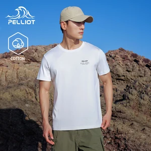 PELLIOT 100% Cotton T-shirt Men's Summer Outdoor Sports Breathable Casual Short-sleeved Skin-friendly Running T-shirt