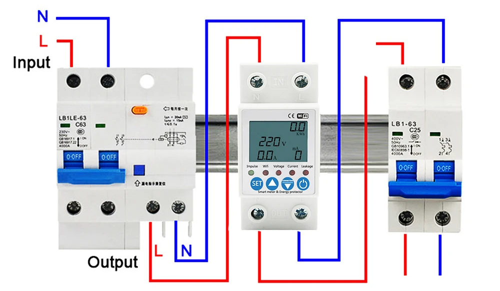 63A TUYA APP WiFi Smart Circuit Breaker Earth Leakage Over Under Adjustable Voltage Protector Relay/Energy Power KWh Meter