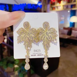 Geometric long tassel earrings Elegant fashion style inlaid zircon earrings Korean temperament  female earrings