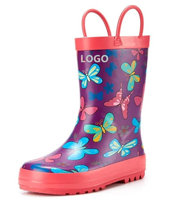 Waterproof Printed Rain Boot with Easy Pull on Handles