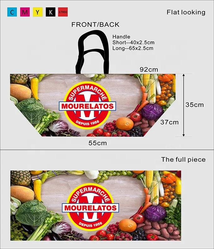 Custom Large Capacity Boat Shape Reusable Tote Bags Polypropylene PP Woven Vegetable Packaging Cartoon Pattern Shopping Bags