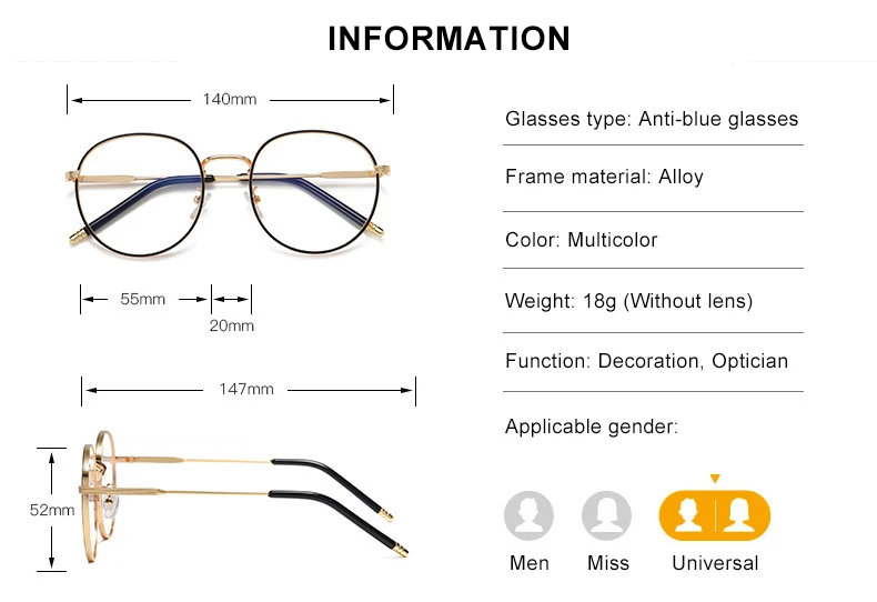 Retro Anti Blue Light Glasses Frame Metal Round Optical Eyeglasses Eyewear for Men Women