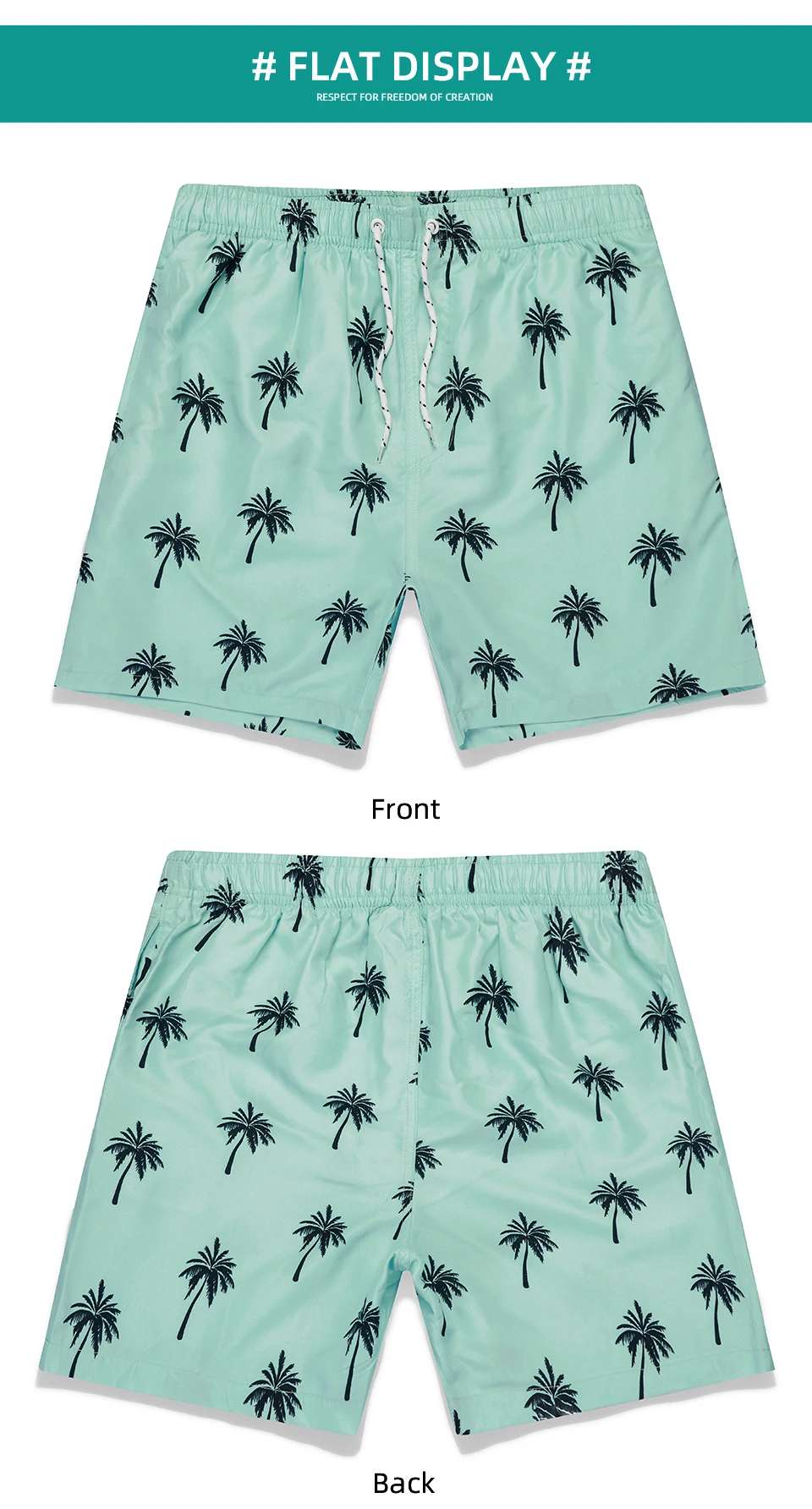 Coconut Tree Print Men's Shorts Summer Beach Wear Polyester Fabric Elastic Waistband Board Shorts For Men694_voghion.com