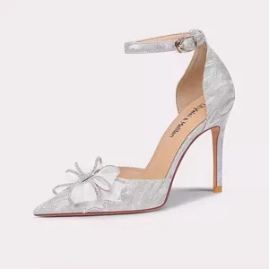 Custom Luxury Wedding Design Ladies Bridal Shoes Summer Outdoor Thin Heel Pointed High Open Toe Women's Beach Wedding Shoes