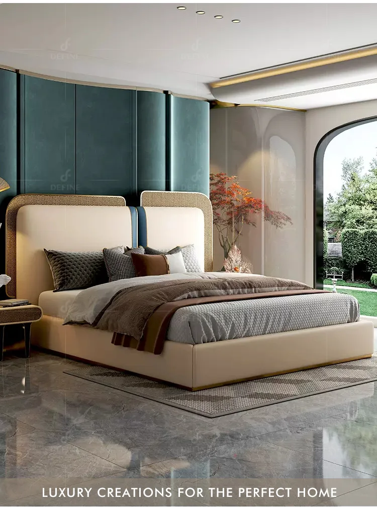 Modern Italian Luxury Master King Size Custom Leather Upholstered Tall Headboard Bedroom Set