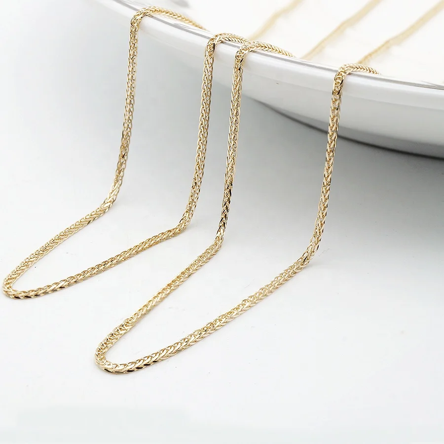 Au585 Real Gold 1.1mm Wide Square Wheat Chain 45cm Or Roll 14k Solid