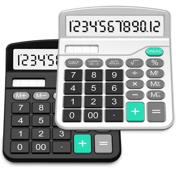 Standard Functional Desktop Calculators Solar and AA Battery Dual Power Electronic Office Calculators with 12-Digit Display