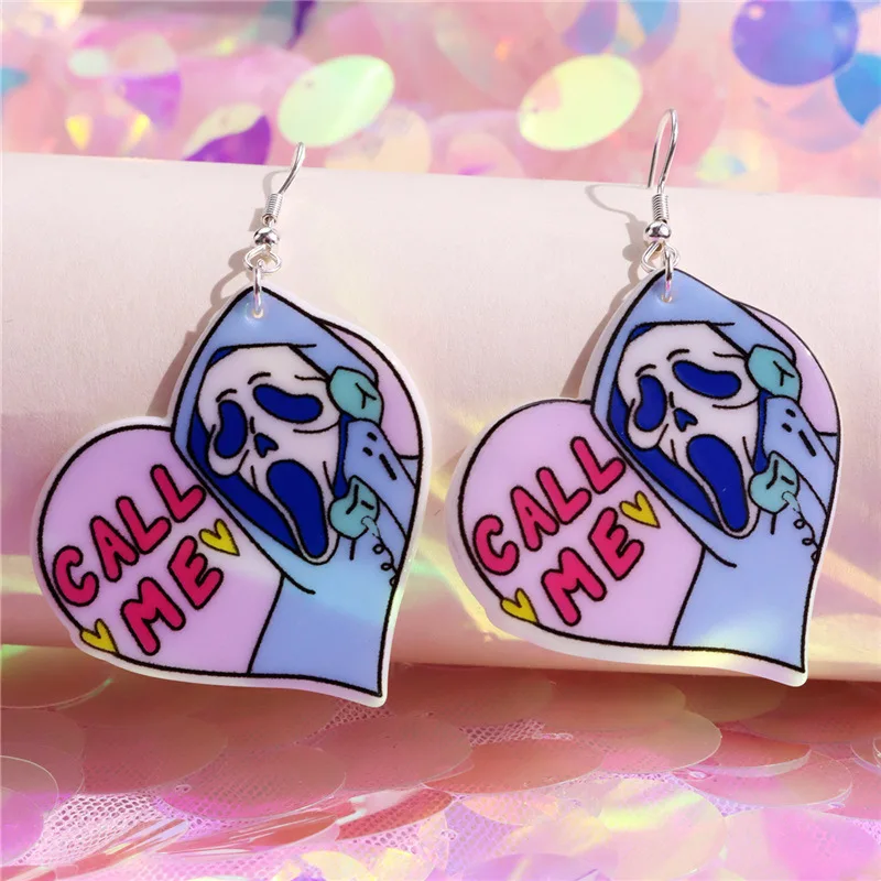 Free sample wholesale Halloween funny styles plastic earrings Christmas horror personality custom acrylic earring manufacture