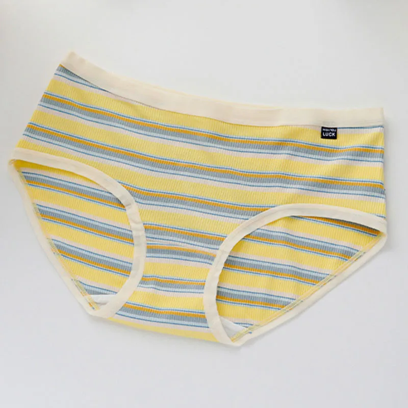 Super Soft High Elastic Color Contrast Stripe Girls Simple rainbow Breathable Mid Waist Women's Briefs