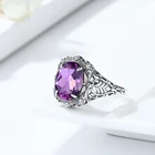 Antique Silver Jewelry Silver Antique Amethyst Silver Rings For Woman Arabic Style Design Exquisite Filigree Carving Jewelry Wholesale Customization