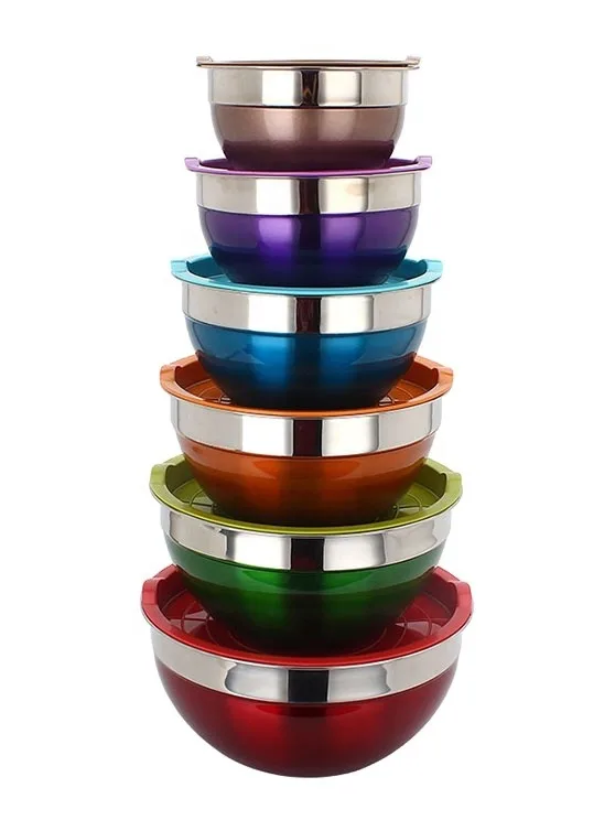 Stainless Steel Mixing Bowl Set With Lids Salad Bowl With Silicone Base