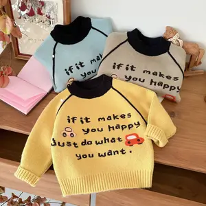 Little Boy Pullover Winter Baby Cute Knitted  Sweater Letter Jacquard Children's Inner Base Shirt Trendy Made in China