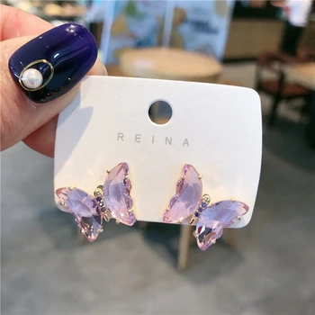Korean New Elegant Lady Wedding Trendy Insect Candy Color Shining Crystal Butterfly Women Stud Earrings