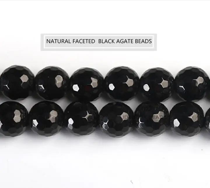 GEM-Inside Natural Black Agate Gemstone Loose Beads - 12mm Faceted Round 15-Pack For Jewelry Making