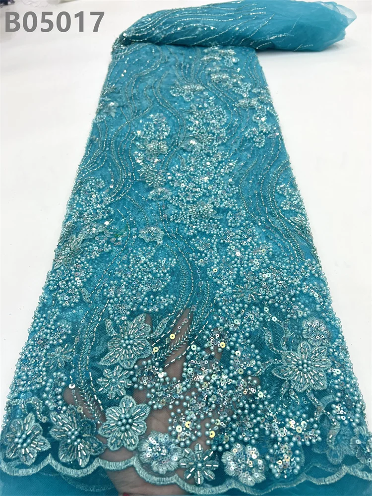 Es090 Luxury Embroidery Net Mesh Pearl Beaded Handmade Lace Fabric