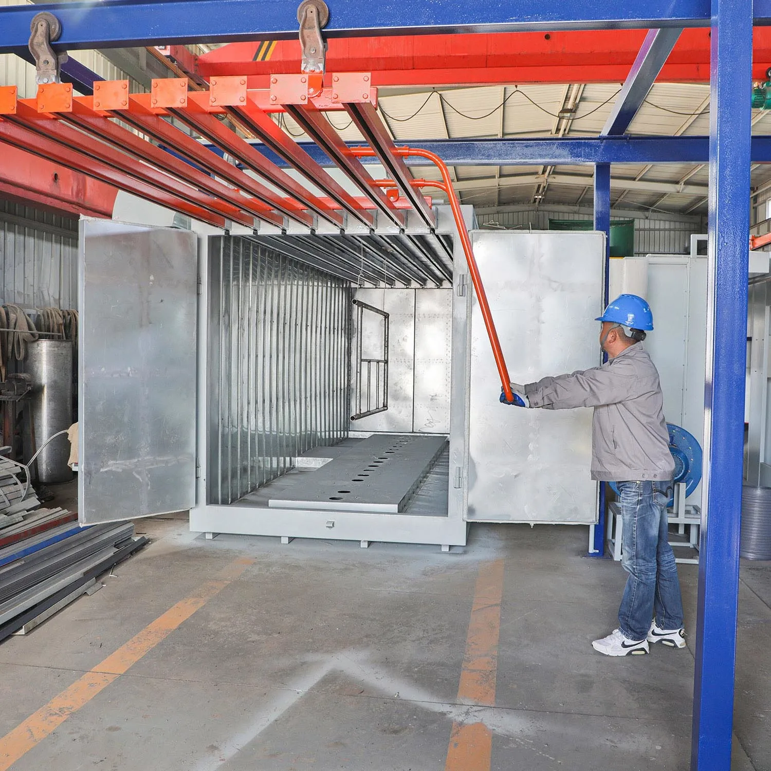 Compact  Batch Manual Powder Coating Plant Aluminum Profile Spray Painting Horizontal Line