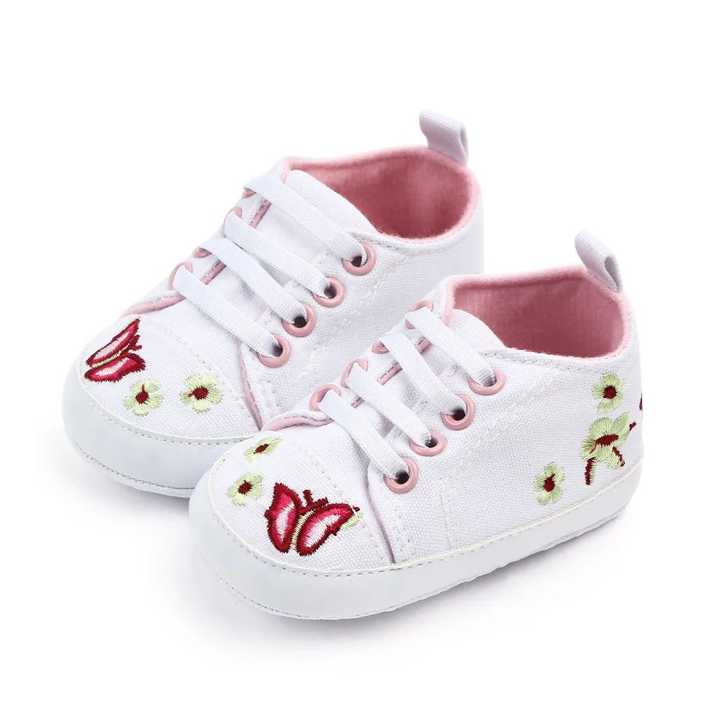 Infants Solid Color Embroidered butterfly Elastic Soft Soled Baby Canvas Walking Shoes factory