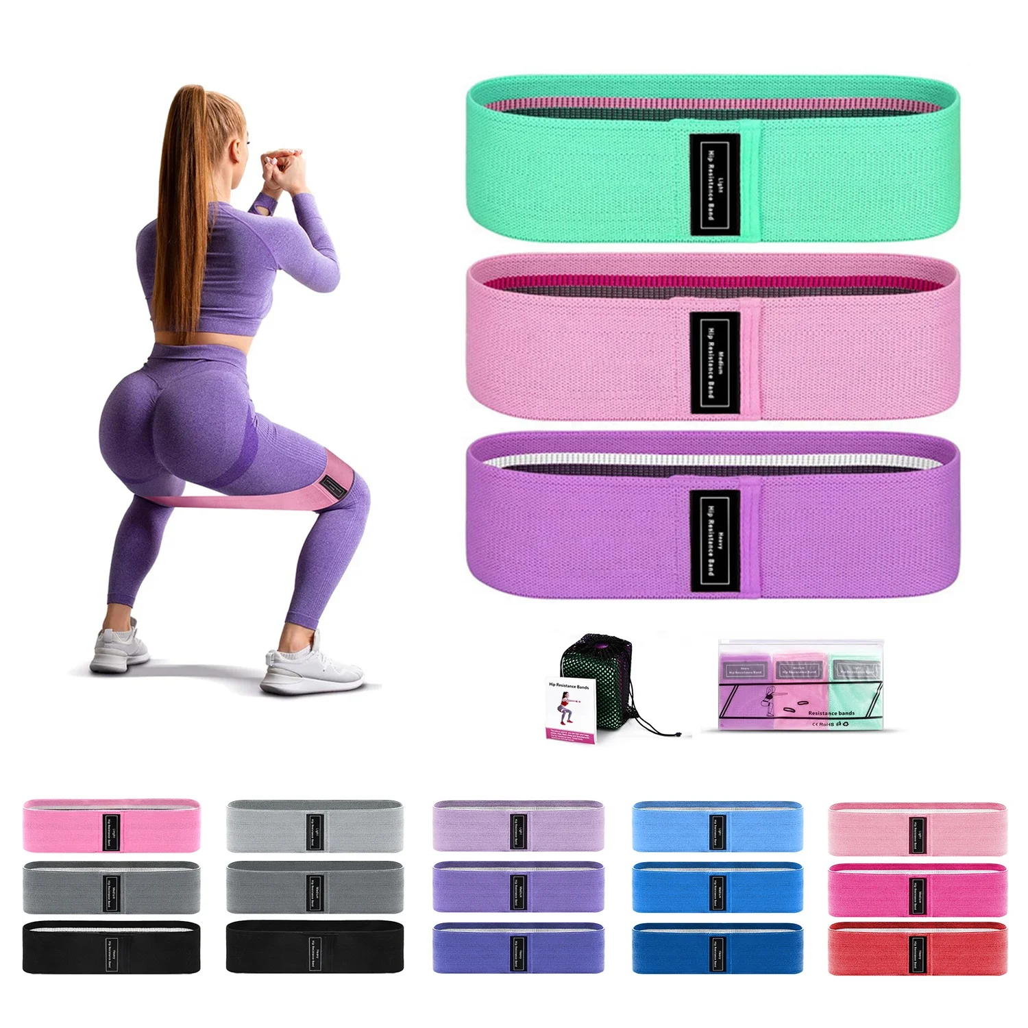 Factory Fabric Polyester Resistance Bands Custom Yoga Hip Booty Bands  Workout Home Gym Exercise Fitness Bands Gym Equipment SML