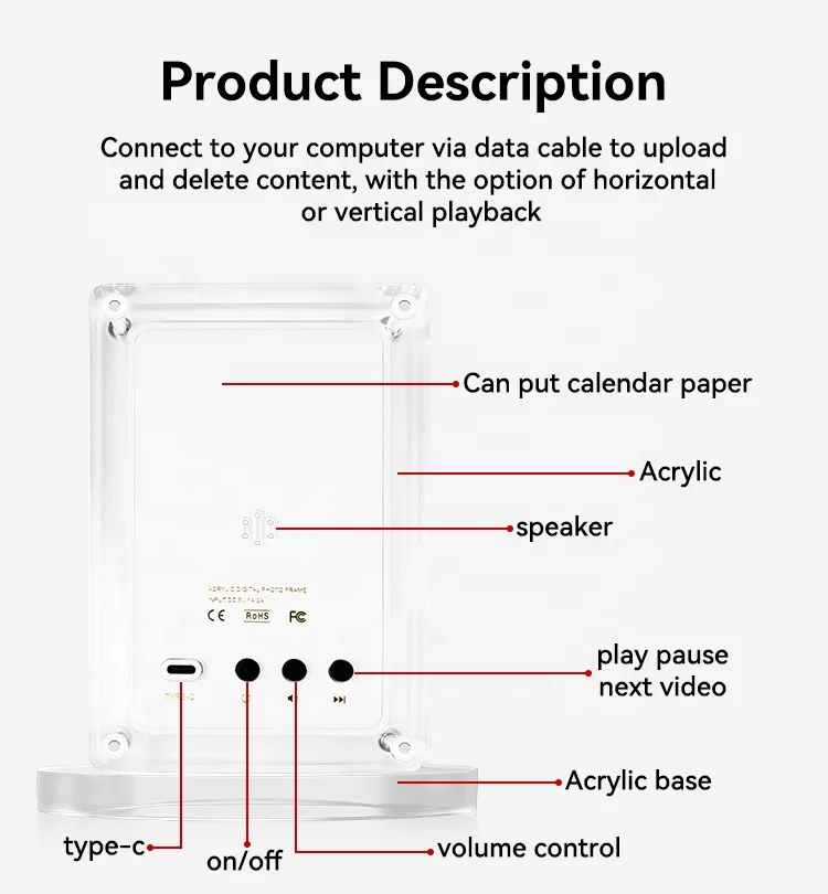 広告プレーヤーアクリルデジタルフォトフレーム透明クリスタル