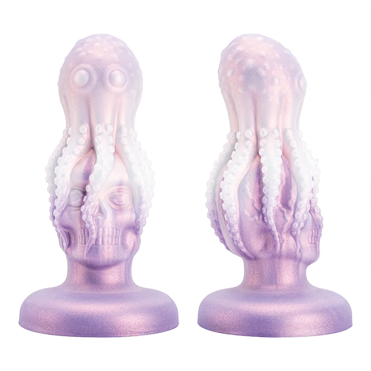 Purple Gradient Octopus Plug Shape Liquid Silicone Dildos for Women Soft Luminous Mixed Colors Colourful Glowing Vibrator