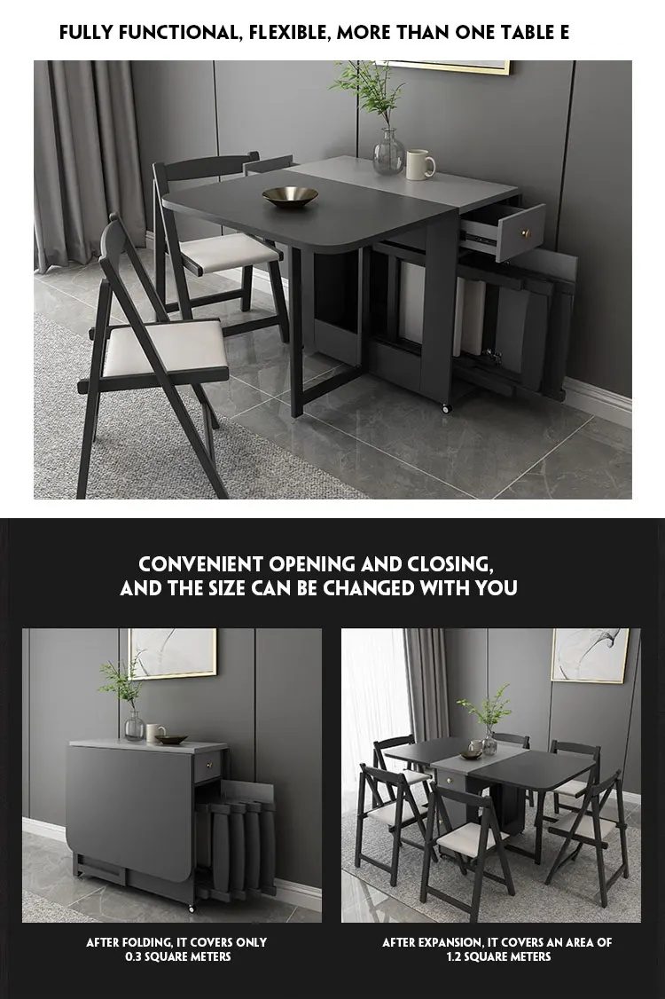 Home Furniture Modern Retractable Folding 6 Position Dining Table Dining Room Space Saving