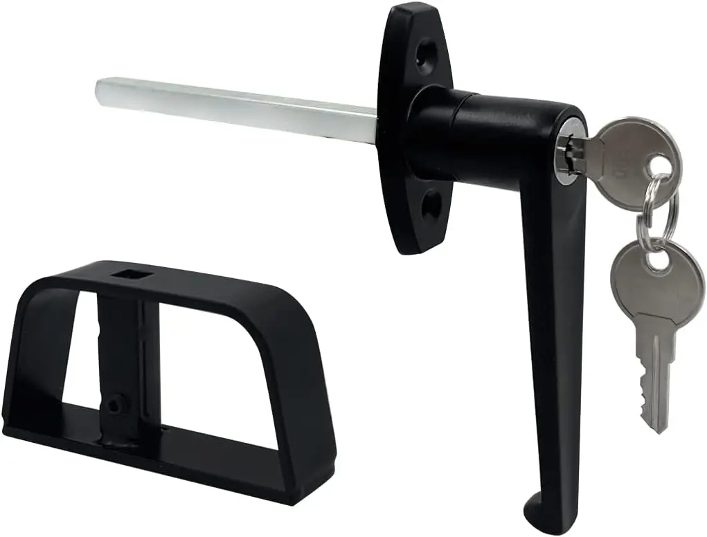 Wholesale L-Handle Black Zinc Alloy Gate Door Lock Kit Rust-Proof Shed Door Handle with Key Unlock Way factory