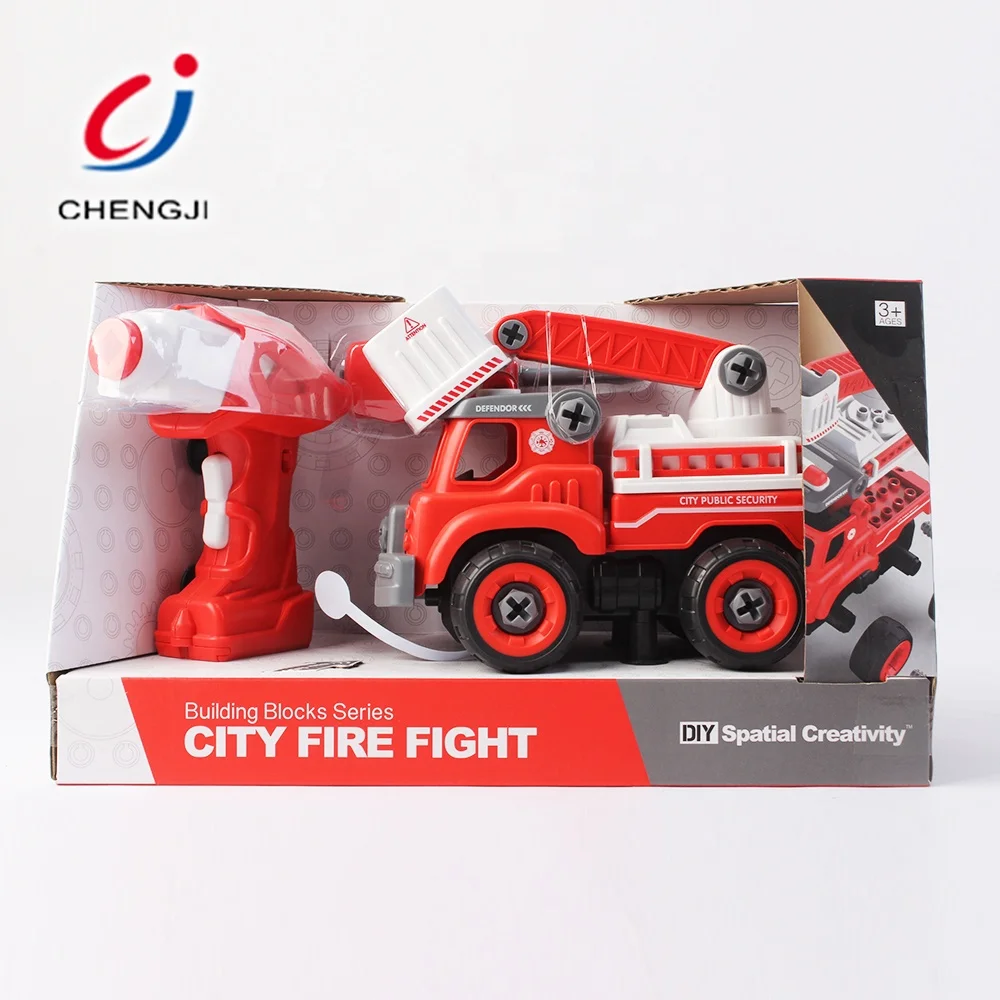 Juguetes Para Los Ninos Removable Blocks Education Ladder Fire Truck Toy, DIY Disassemble RC Fire Truck Toy