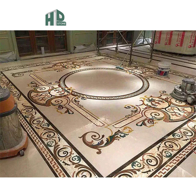 Round Waterjet Cut Pattern Mosaic With Marble for Hotel Foyer Flooring Design