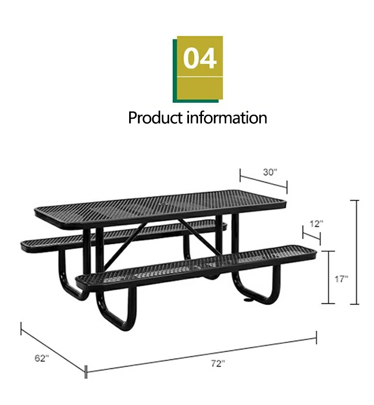 Outdoor Furniture Expanded Metal 6ft 8ft Long Commercial Picnic Dining ...