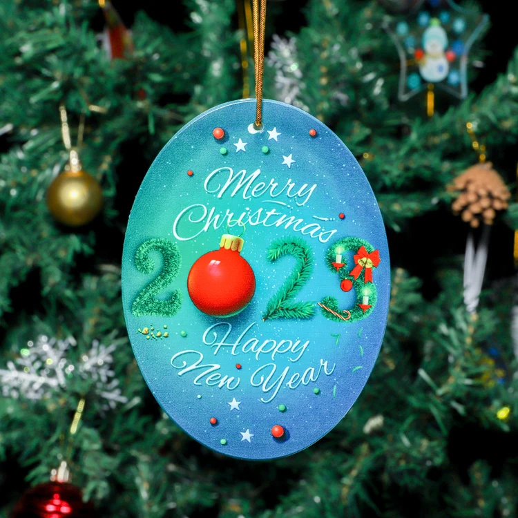 product factory wholesale cheaper glass pendant uv printing custom merry christmas ornament gifts christmas decoration supplier-44