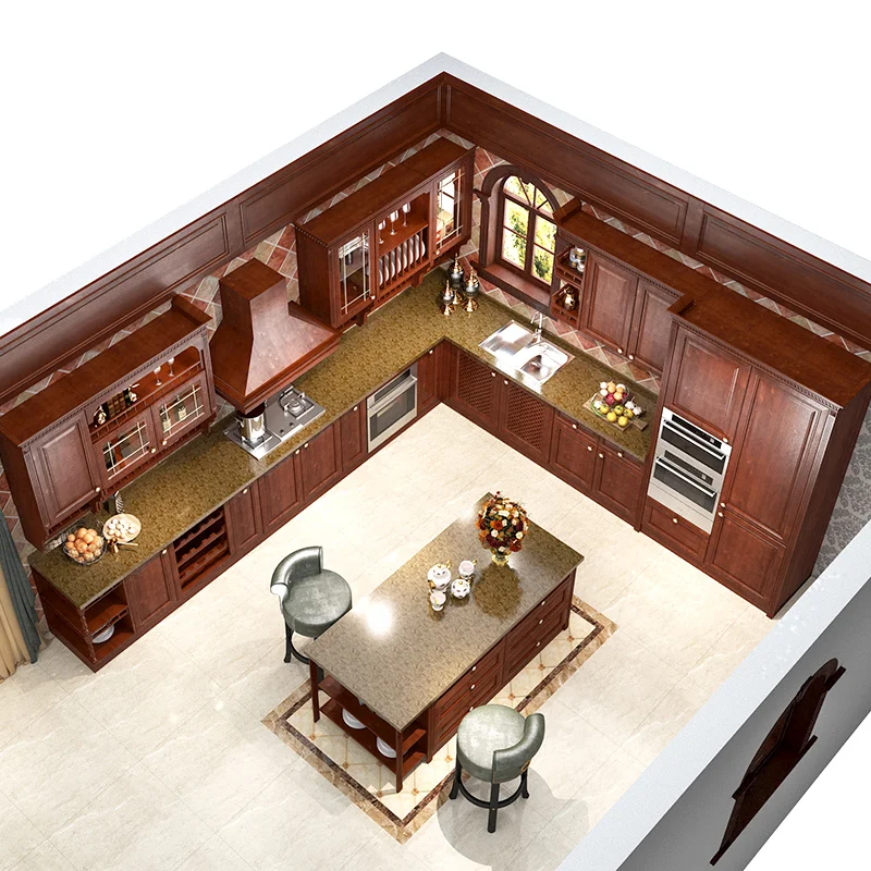 Solid wood european custom cheap design kitchen cabinet set with high quality details